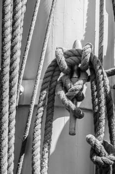 Rigging on the deck of an old sailing ship