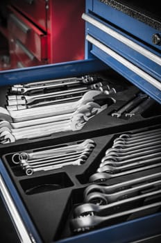 Toolbox in the workshop, close-up