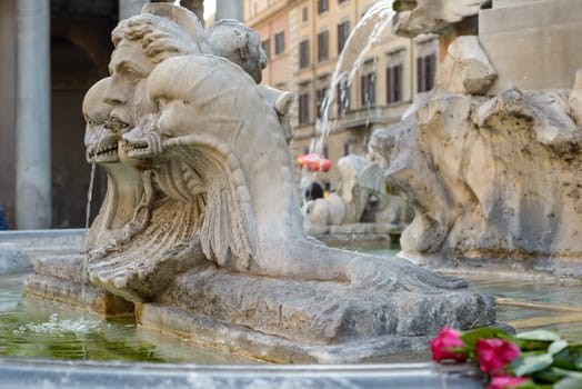 Details of the fountain in the pantheon square