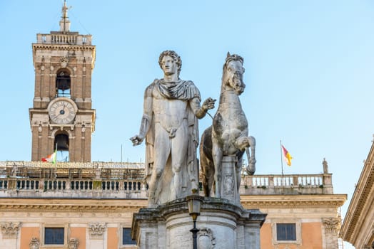 Castore and Polluce (Dioscuri) dating between 200 and 70 BC in public Campidoglio square in Rome