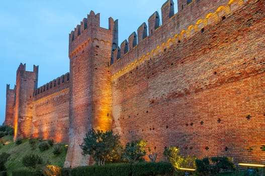 The amazing fortress in the Gradara village, in Italy, during sunset during sunset