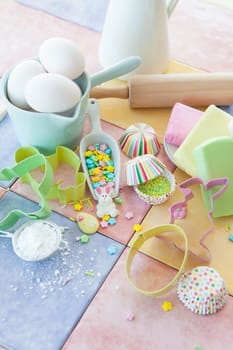 Colorful ingredients for baking and decorating
