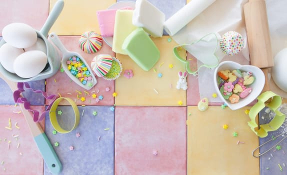 Colorful ingredients for baking and decorating
