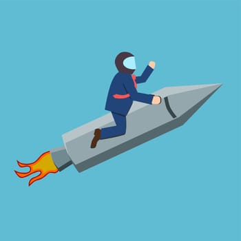 Businessman on a rocket, aim high or success concept, flat style