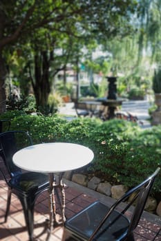 Outdoor sitting space in summer, stock photo