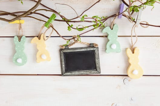 Colorful decoration for Easter with small table with text space