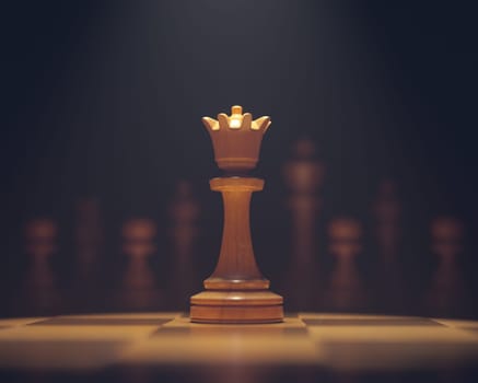 The queen in highlight. Pieces of chess game, image with shallow depth of field.