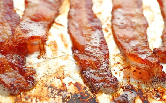 Bacon strips just out of the oven