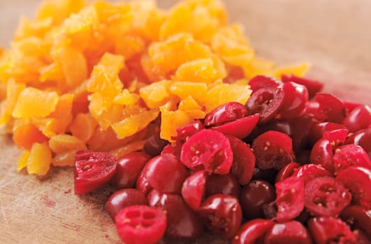 Chopped up dried apricots and fresh cranberries