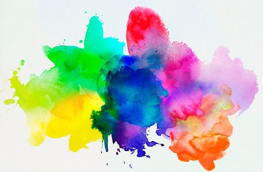 Hand-painted dynamic watercolor textures on paper in rainbow color cropped