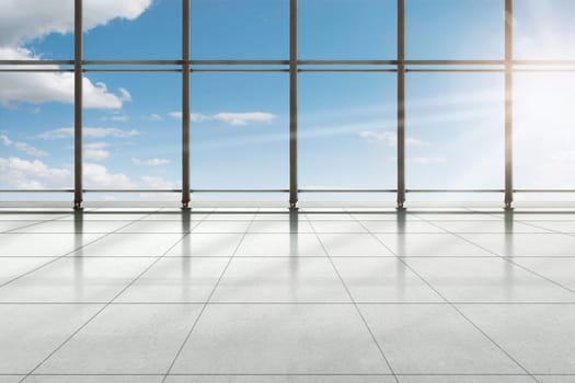 Modern airport terminal building over blue sky background