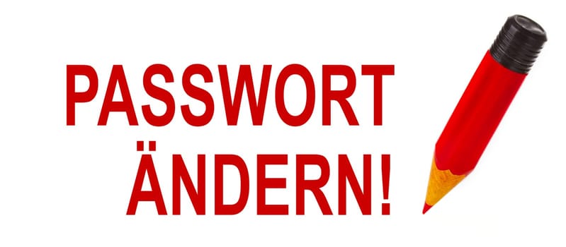 Red pencil with lettering "Change password"" cropped on white background"