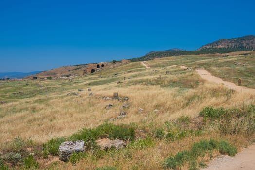 Photo of ancient city Hierapolis, near modern turkey city Denizli, Turkey