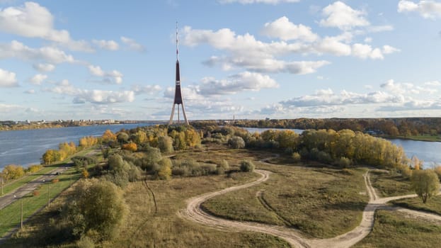 Riga Latvia Tv Tower Zakusala Europe biggest Aerial drone top view
