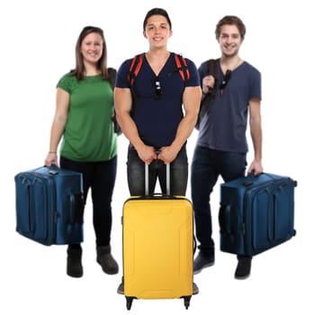 Travel group young people holiday suitcases exempted on white background