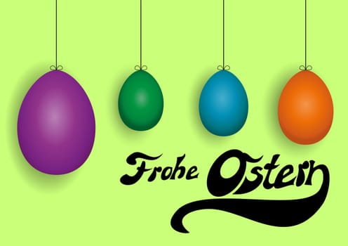 German Happy Easter background with four colored Easter eggs, vector illustration