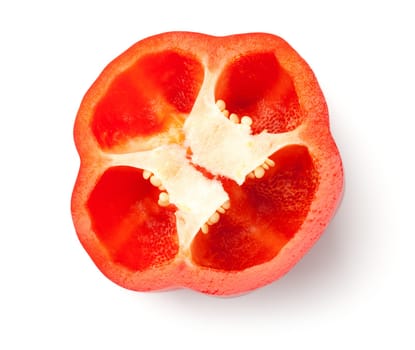 red pepper isolated on white background. top view