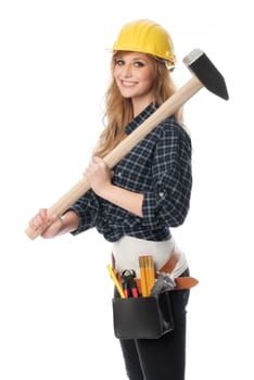 Female craftsman with sledgehammer