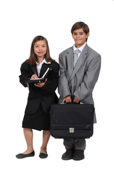 children wearing too large business clothes