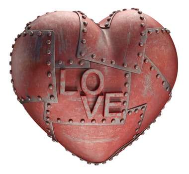 Metal heart with the word love. Clipping path included.
