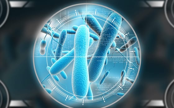 Digital illustration of cholera bacteria in colour background