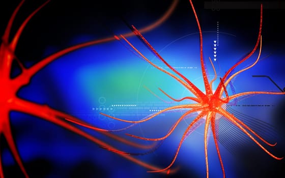Digital illustration of neuron in colour background