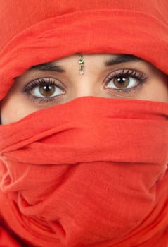 young woman with a veil, close up portrait, studio picture