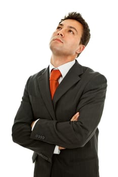 pensive young business man portrait in white background