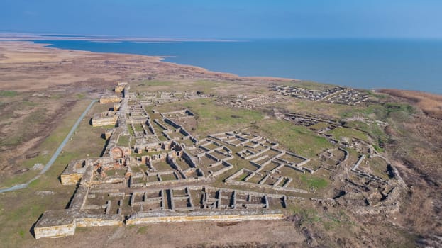 Roman ruins of Histria citadel. Dobrogea Romania. Aerial view.