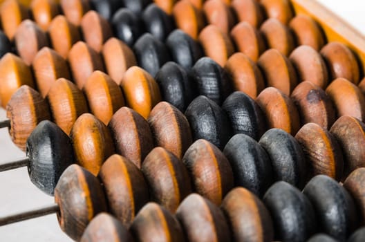 Old abacus, close-up isolated on white