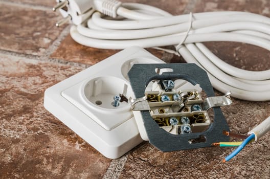 Electric socket and cable, close-up