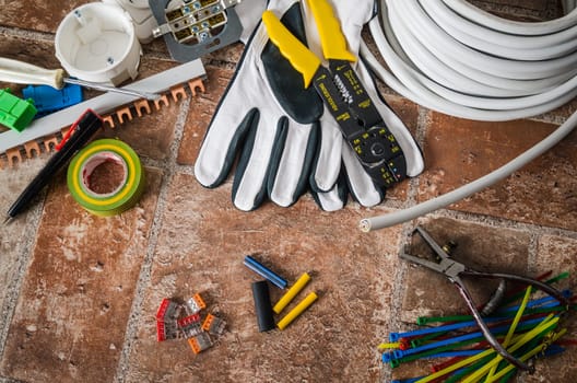 Tools for electricians crimpers and accessories, close-up