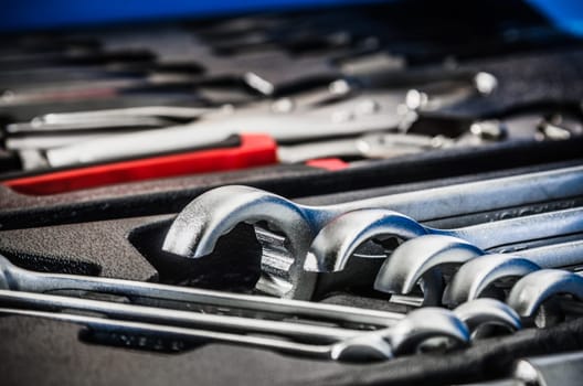 Toolbox in the workshop, close-up