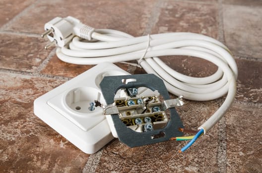 Electric socket and cable, close-up