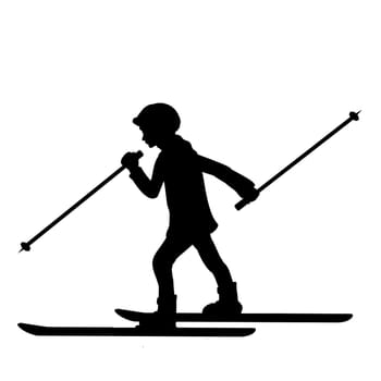 Silhouette girl winter sport ski. Vector illustration