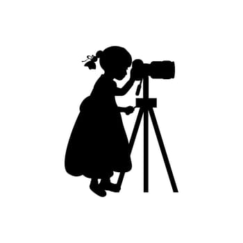 Silhouette girl photographer looking camera. Vector illustration