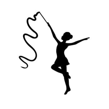 Girl gymnastic sport silhouette sportswoman ribbon. Vector illustration