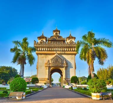 Patuxay monument or Gate of Triumph in Vientiane, Laos