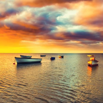 Fishing boat at sunset time. Mauritius