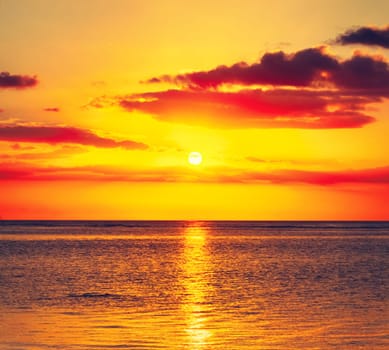 Amazing seascape at sunset. Mauritius.