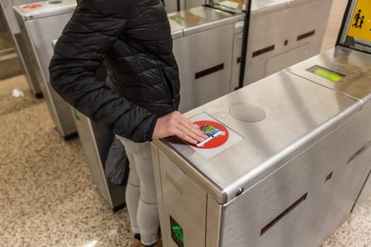 Entrance Gate Ticket Access Touch technology Metro Station.