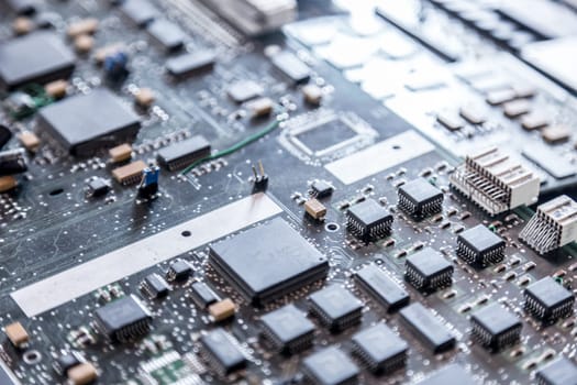 Circuit board. Electronic computer hardware technology. Motherboard digital chip. Tech science background. Integrated communication processor. Information engineering component.