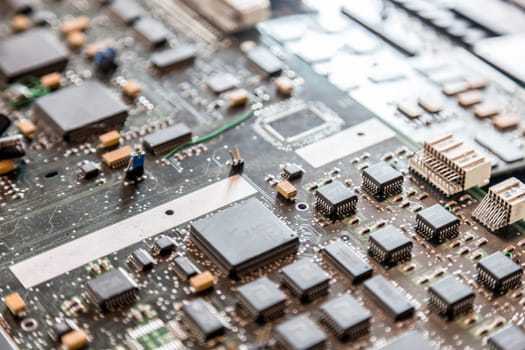 Circuit board. Electronic computer hardware technology. Motherboard digital chip. Tech science background. Integrated communication processor. Information engineering component.