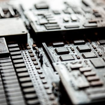 Circuit board. Electronic computer hardware technology. Motherboard digital chip. Tech science background. Integrated communication processor. Information engineering component.