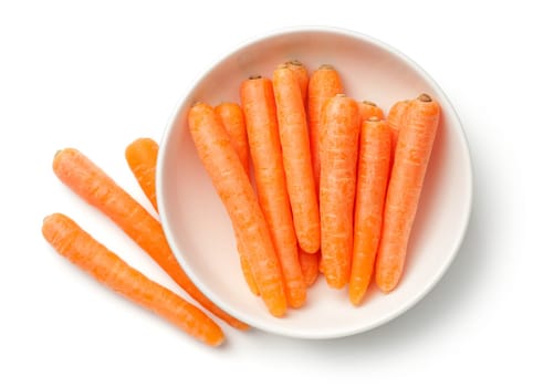 baby,mini carrots in bowl isolated on white background. to view