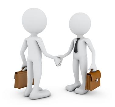 Two men with leather briefcases shake hands.3d rendering with Clipping Path.