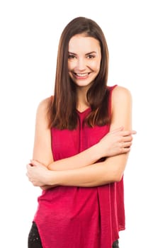 Portrait of a very happy woman, isolated on white