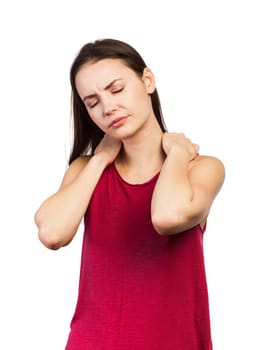 Portrait of a woman looking tired and stressed, isolated on white