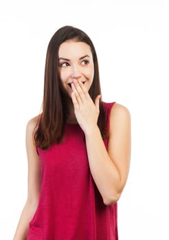 Beautiful young woman surprised, isolated on white