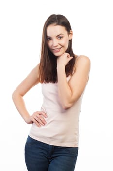 Portrait of a young charming woman, isolated on white